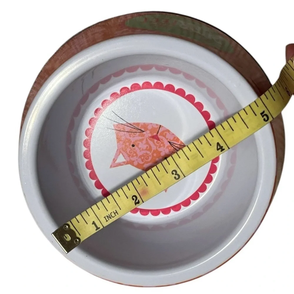 Cat food & water bowls melamine make life purrfect coral pink green 4.5 x 2” set